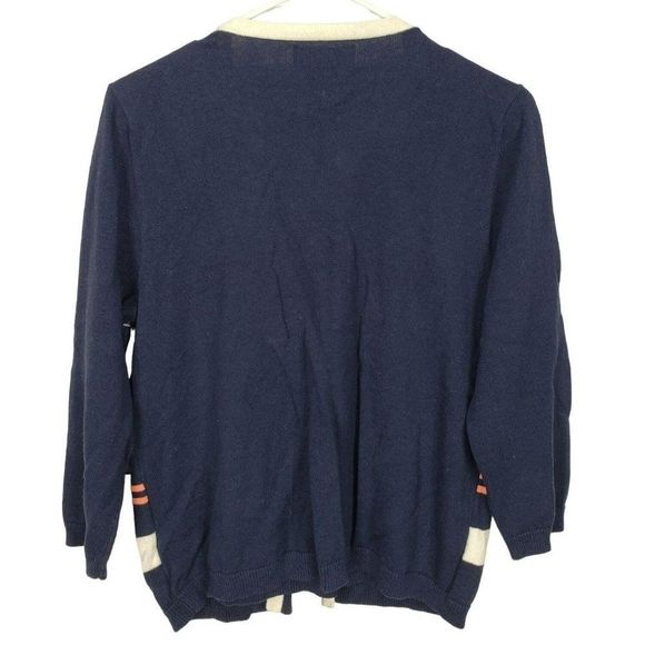 Sag Harbor Navy Blue Red White Striped Vintage Open Front Cardigan Size Medium - Picture 3 of 6